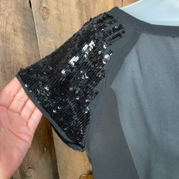 Fun & Flirt Sheer Top with Sequin Sleeves and Gathered Bottom - Size Small - Picture 4 of 10